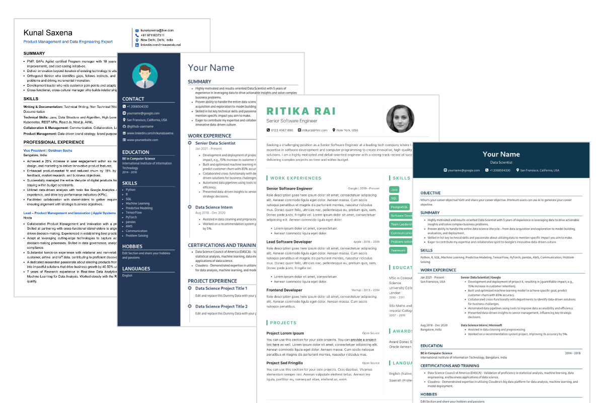 ats, modern and two-column resume templates from 1millionresume
