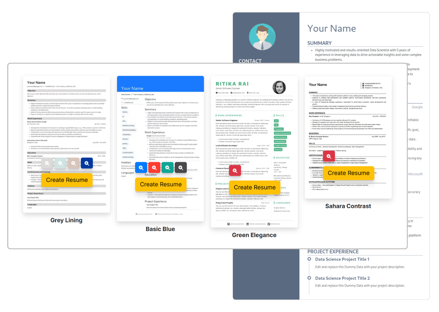 resume builder working step 2 - choose professional resume template