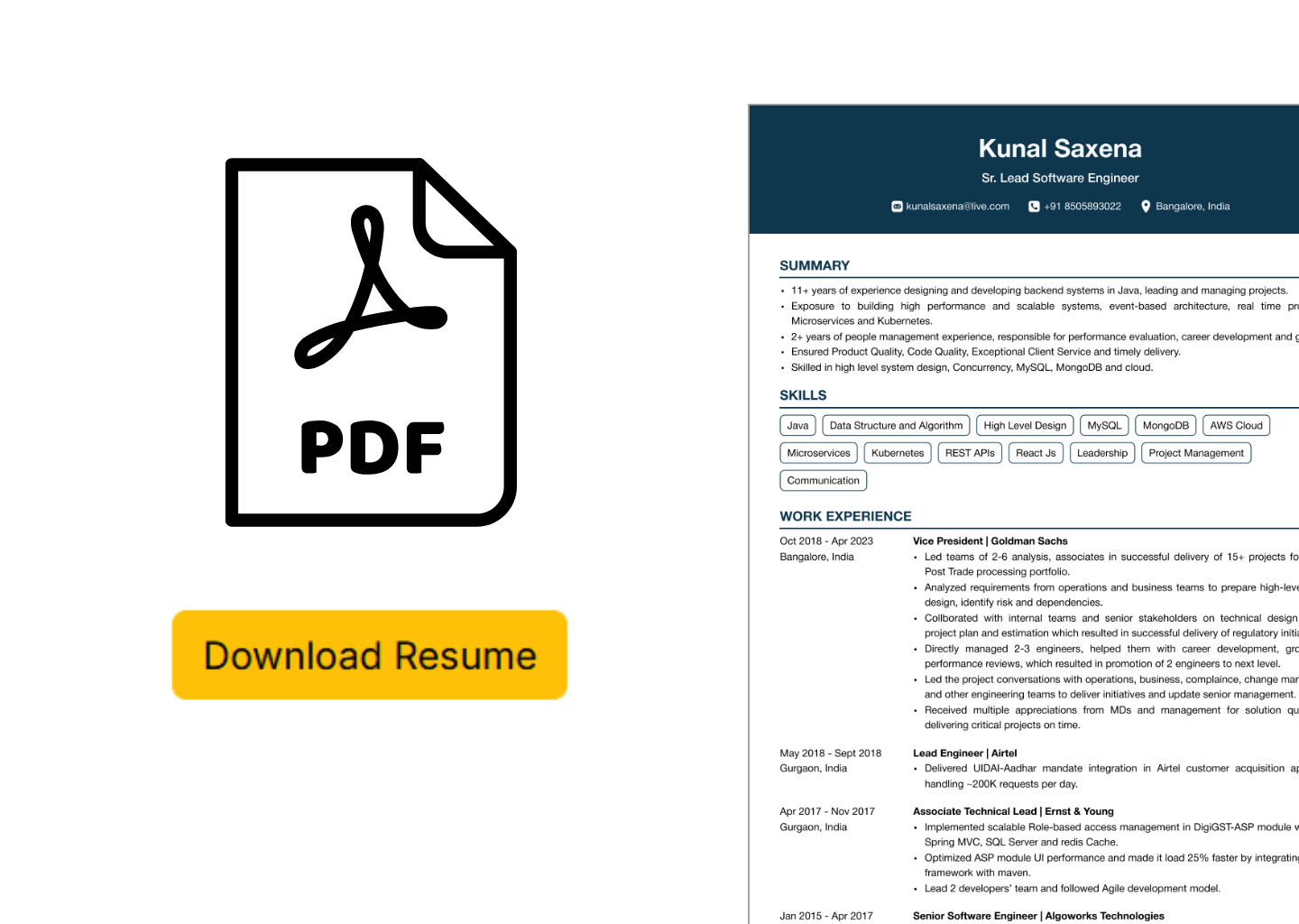 resume builder working step 5 - download resume pdf