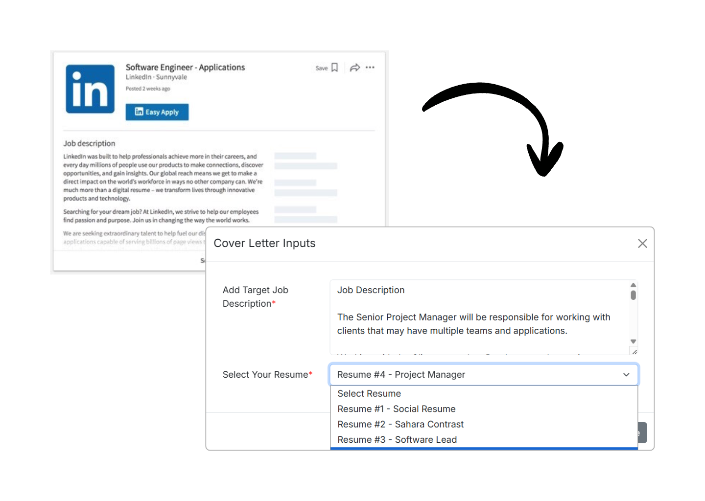 cover letter builder step 1 - add job description and resume