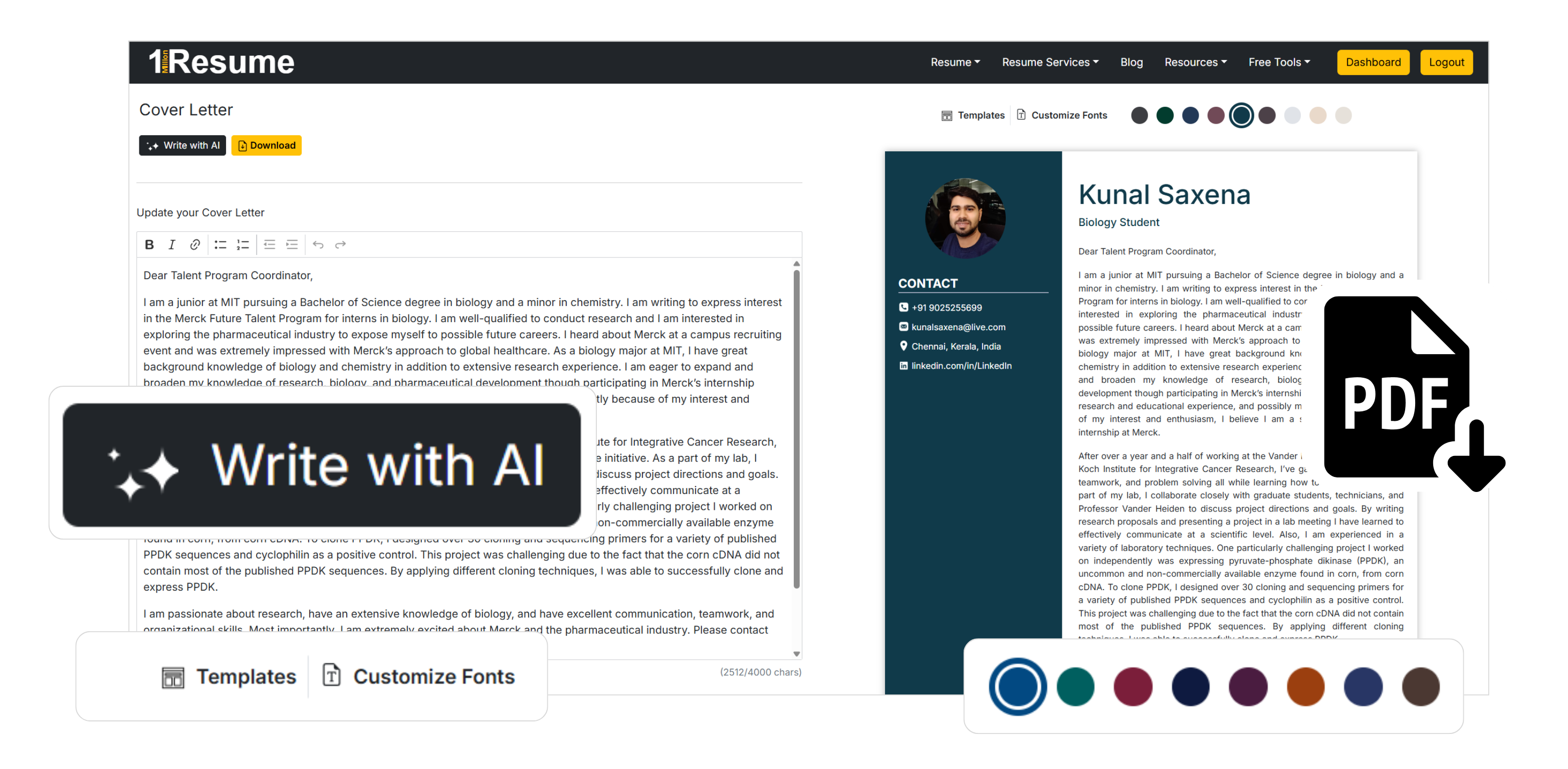 showing ai cover letter generator