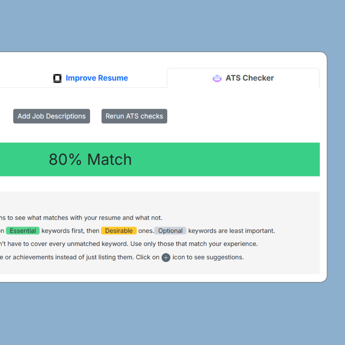 showing resume ats keyword matching score