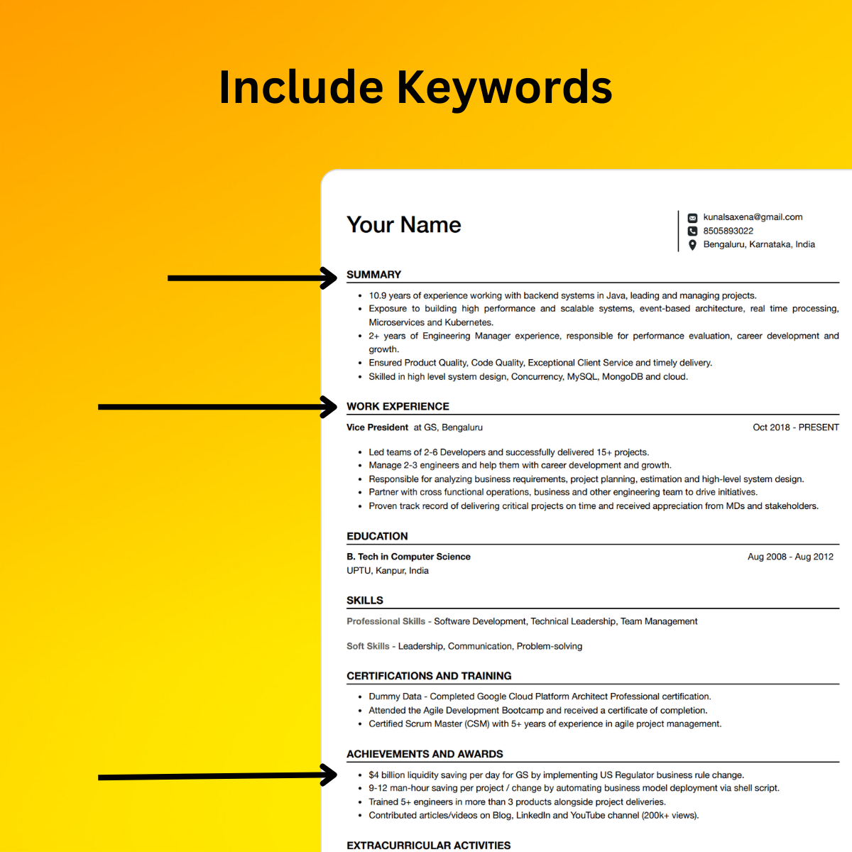 include missing keyword in your resume in experience or achievements
