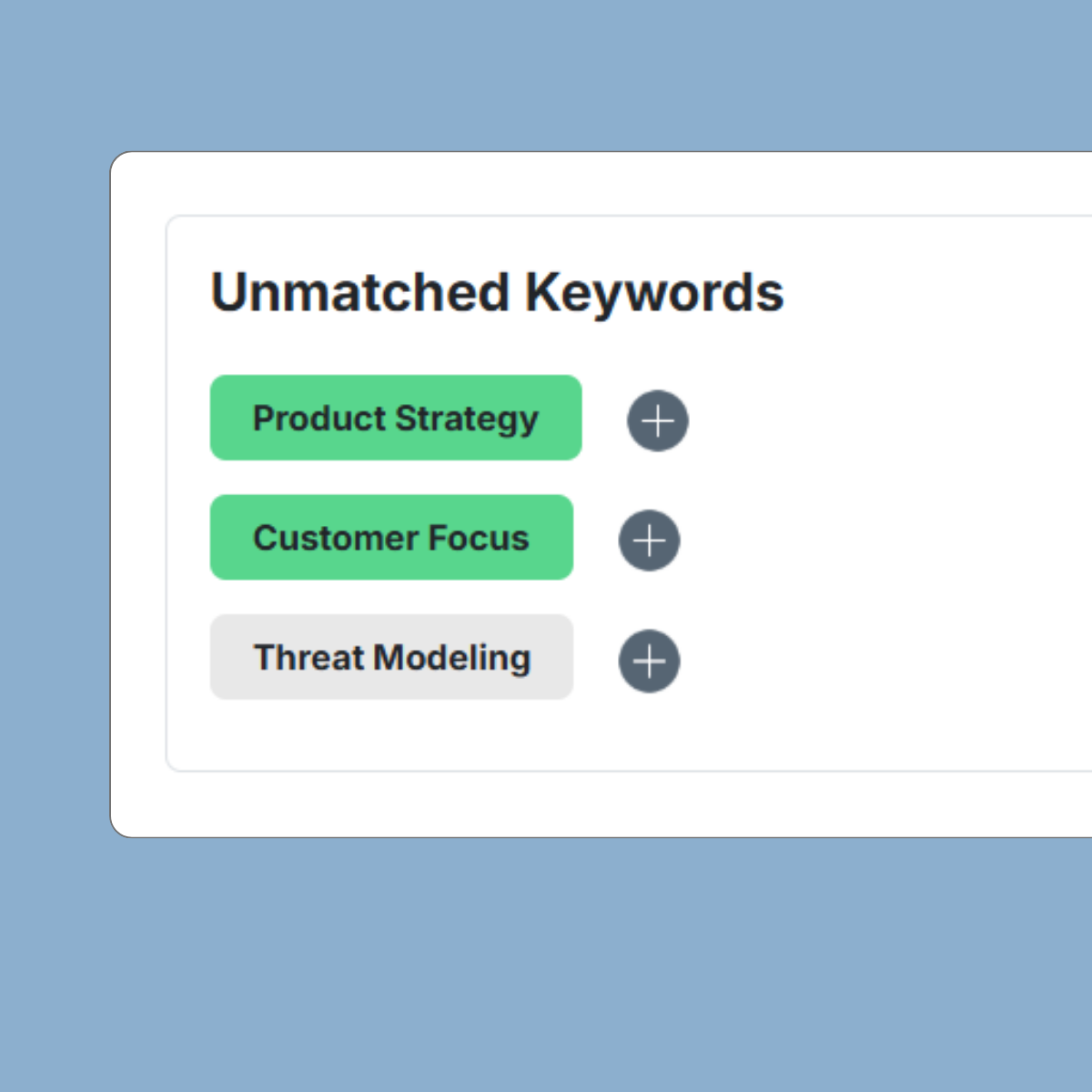 showing unmatched keywords after at resume matching