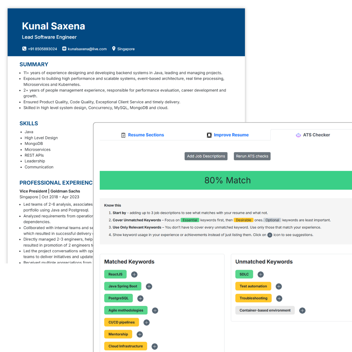 showing skills generated with ai resume builder
