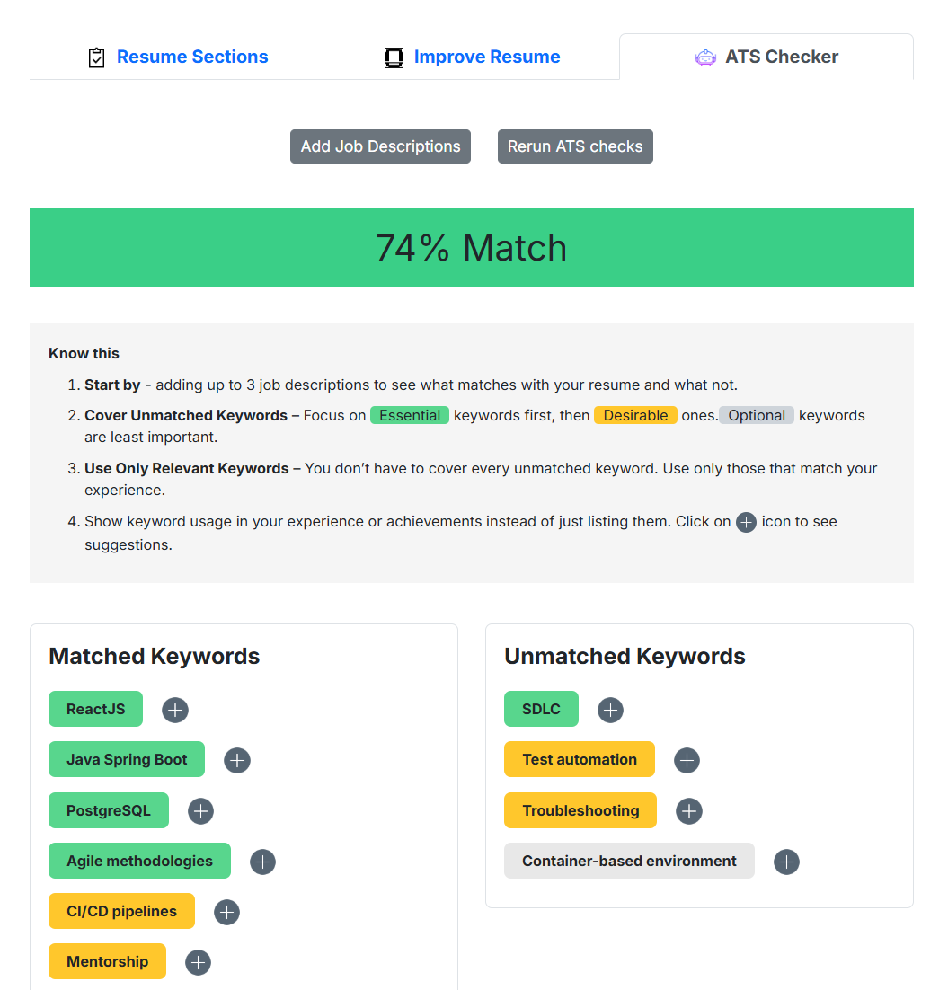 showing skills generated with ai resume builder