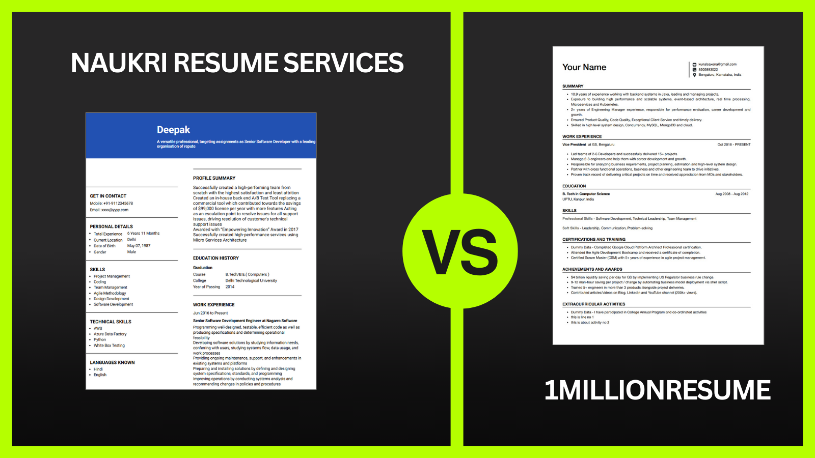 naukri resume service alternative - 1millionresume