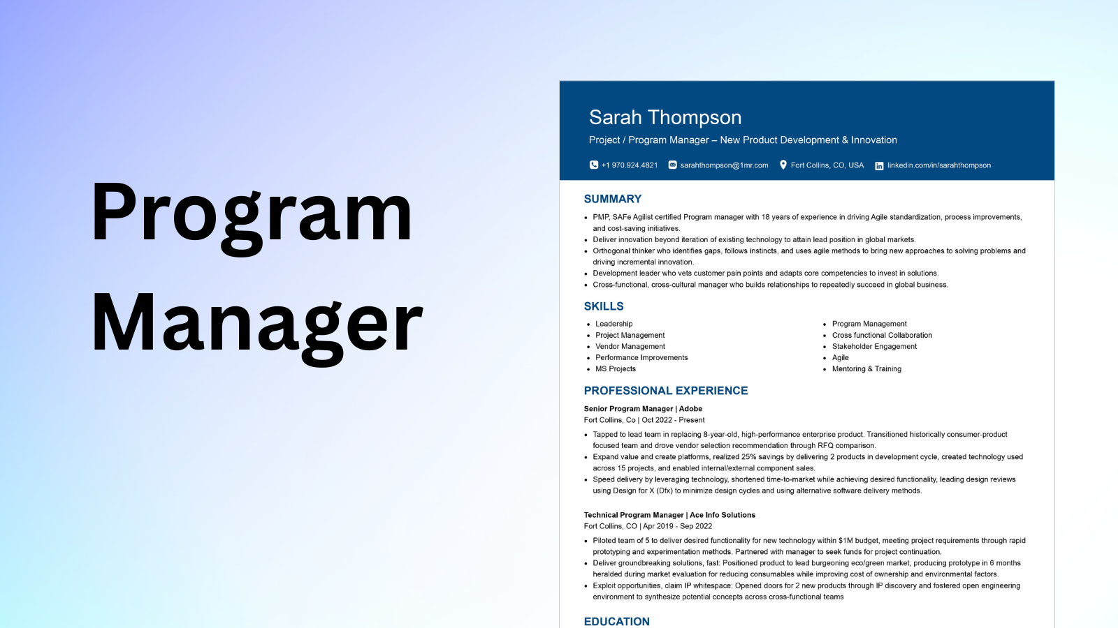 Program Manager Resume Example in ats template