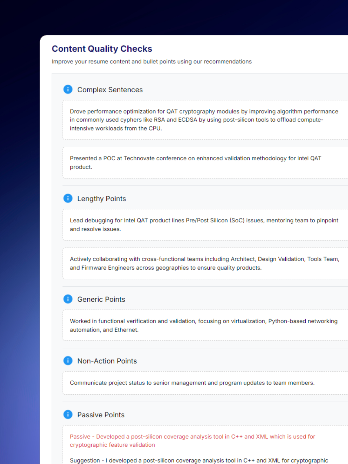 free resume checker checking resume content quality and providing suggestions